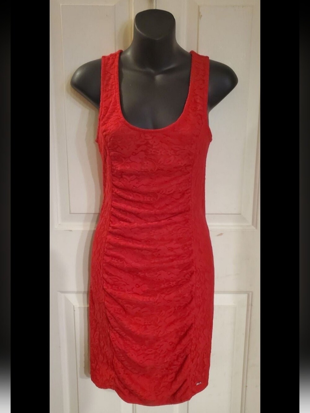 GUESS Red Lace Scoop-Neck Mini Dress